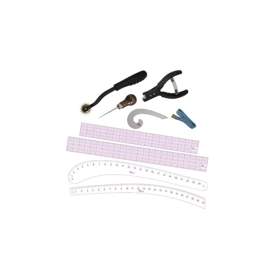 PGM Fashion Design Pattern Tools Set with Rulers, French Curve, Notcher