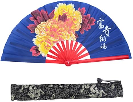 Amazon Co Jp 扇子 牡丹の花踊り中国の扇子 男性 女性のためのポリエステル繊維のパフォーマンス Bamboo And Blue Peony Fan One Foot ホーム キッチン