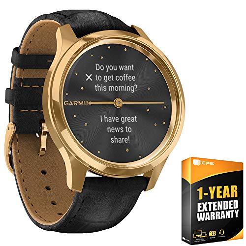 Garmin 010-02241-02 Vivomove Luxe Smartwatch 24K Gold PVD Stainless Steel Case w/Black Embossed Band with 1 Year Extended Warranty