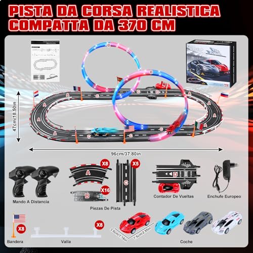 colmanda Electric Racing Track, Illuminated Car Track for Children 1:64 Track Cars -4 LED Cars, 360° Loop, Scart, Counter Turn, Circuit Car Children 3+ Years Toy Gifts (S)