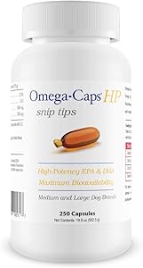 Omega-Caps HP Snip Tips for Cats & Smaller Dogs - Omega 3, EPA, DHA, Vitamins, Minerals, Antioxidants - Support Immune System, Joints, Heart, and Brain - 250 Capsules
