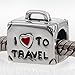 I Love to Travel Charm 925 Sterling Silver Suitcase Charm with Red Enamel Heart for European Bracelet,Mothers Day Gifts (Suitcase)