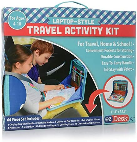 KITTRICH EZ02-ADT100-12 EZDesk Travel Activity Kit, Laptop Style Desk with Writing and Craft Accessories, Mdl. #T100, 11.18" x 13.39"