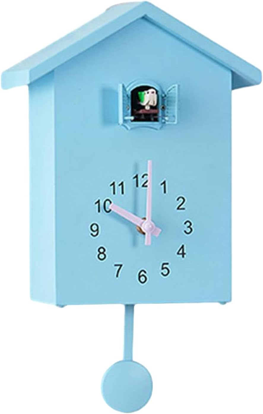 Modern Cuckoo Clock Pendulum Wall Silent Sweep Blue Night Sleep Bird