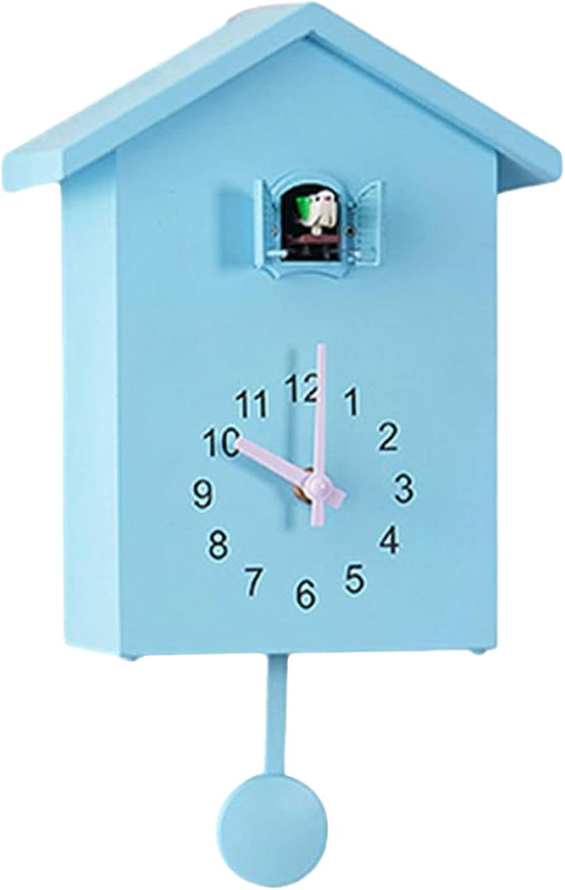 Modern Cuckoo Clock Pendulum Wall Silent Sweep Blue Night Sleep Bird