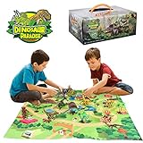 Alagoo Dinosaur Toys, Realistic Dinosaur Figures with Activity Play Mat & Trees, Educational Dinosaur Playset to Create a Dino World Including T-Rex, Triceratops, Velociraptor, Gift for Kids