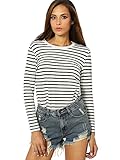 SheIn Women's Fall Round Neck Long Sleeve Striped T-Shirt