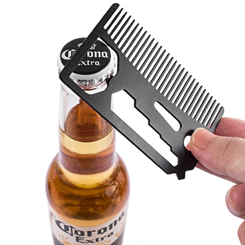 QSHAVE Multifunctional Utility Credit Card Size Comb Fits in Your Wallet (Comb, Bottle Opener, Wrench, Screw Driver, Knife Blade Breakaway)