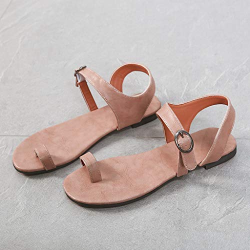 NIKAIRALEY Shoes Womens Gladiator Strappy Flat Open Toe Strap Ankle Wrap Summer Beach Breathable Flat Buckle Strap Sandals Pink