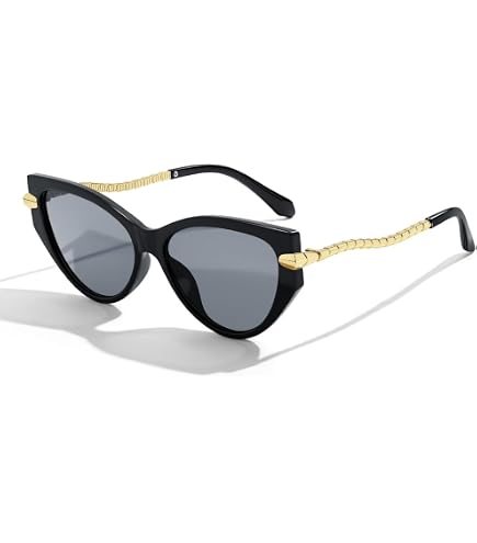 Retro Cat Eye Sunglasses with Metal Temples UV Protection Thin Gold Metal Cat Eye Sunglasses With Carved... From  main image 4