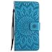 A-slim iPhone 7 Wallet Case, (TM) Sun Pattern Embossed PU Leather Magnetic Flip Cover Card Holders & Hand Strap Wallet Purse Case for iPhone 7 [4.7 Inch] - Blue