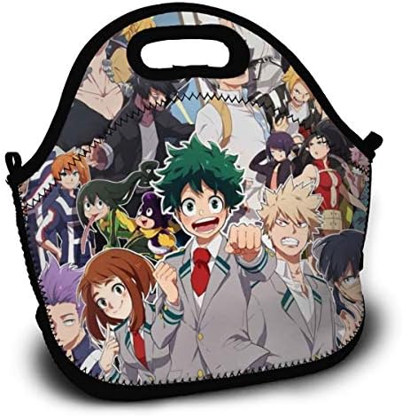 Judith Wordsworth My Hero ACA-demia Neoprene Lunch Bag Tote Waterproof Insulated with Zipper for School Work Outdoor Lunchbox