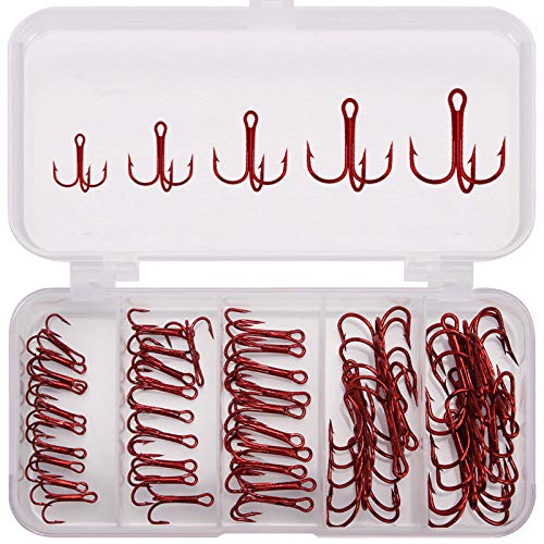 50pcs in Box Fishing Hook Sharpened Treble Hooks 5 Size 2/4/6/8/10 Fishhook Set Fishing Gear Equipment Accessories