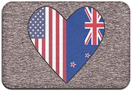 Traci Kroll Welcome Entrance Door Mats Half New Zealand Flag Half USA Flag Love Heart Doormat for Indoor Outdoor, Bathroom Mats