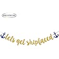 Amazon.com: Let's Get Shipfaced Gold Glitter Banner for Nautical Sailor ...