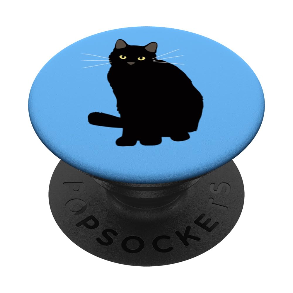 Black Cat Drawing, Cute Black Kitty. Feline Mom, Cat Lover PopSockets Adhesive PopGrip