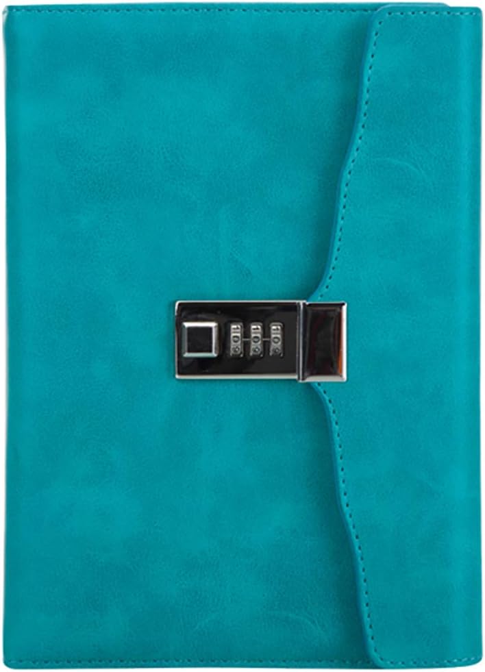 Lirener Vintage Tri-fold PU Leather Password Lock Notebook, A5 Secret Diary Journal Sketchbook Daily Planner Agenda Notepad with Combination Lock Pen Holder and Card Slots, 150x220mm