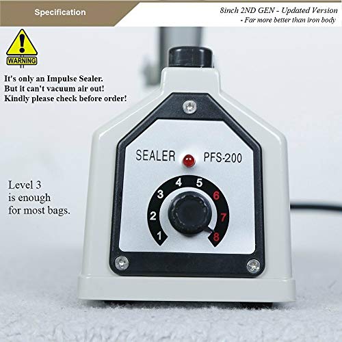 LinsnField Sealer Pro, Patented 8-inch Impulse Heat Sealer, Super Heavy Duty Bag Sealing Machine with 2 Replacements, 2 Fuses Included, White - Thumbnail 6