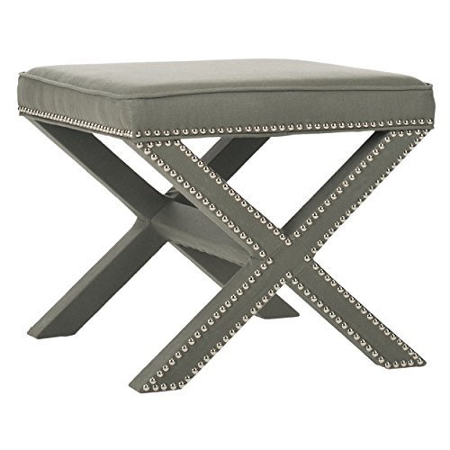 Safavieh Mercer Collection Palmer Checkerboard Ottoman, Taupe with Red