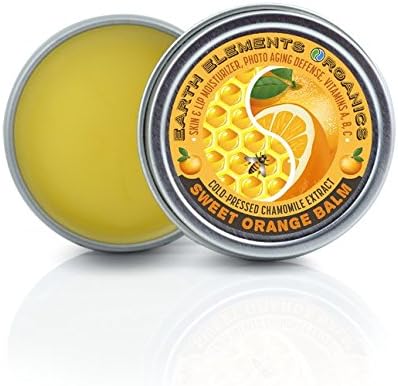Earth Elements Organics Anti Aging Cold-Pressed Chamomile and Sweet Orange Blend Beeswax Balm for Fine Lines, Dark Spots, Respiratory Tract Lubrication and Mouth Ulcers, 1 oz.