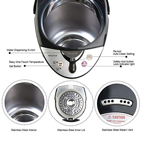 Secura Stainless Steel Water Boiler and Warmer w/Night light | Electric Kettle Water Heater, Tea Pot w/Auto Shut-Off Protection, 4-Quart (2-Year Warranty) - Thumbnail 3