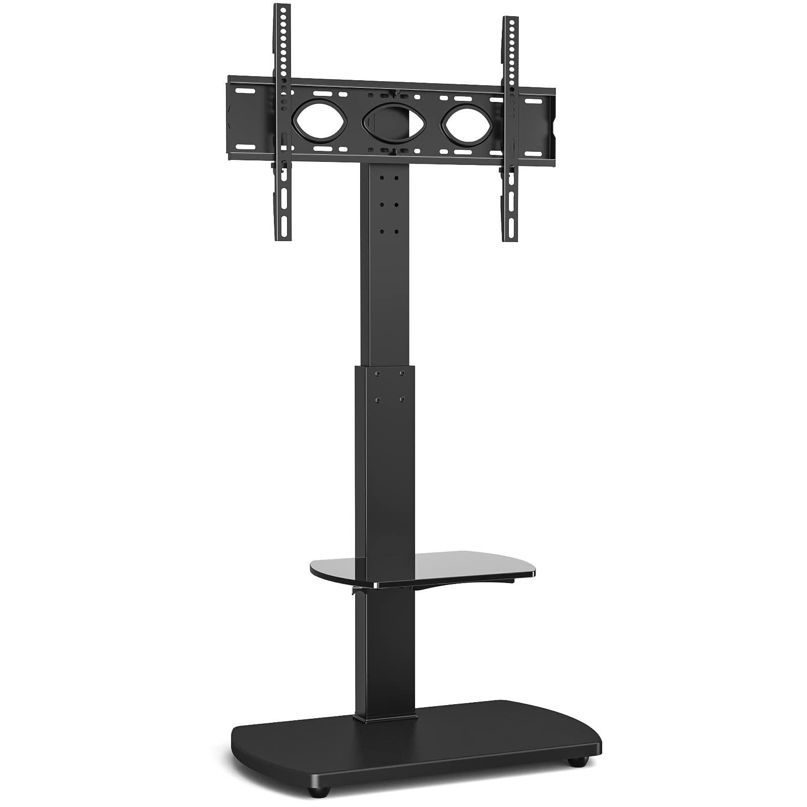 TTAP TV Stand for 32-65 Inch TV’s with Black Wooden Base and Single Glass Shelf/With Swivel and Height Adjustable Mount Bracket (BLACK)