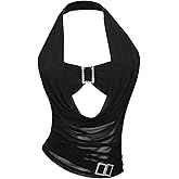 SweatyRocks Women's Y2K Halter Top Rhinestone Sleeveless Sheer Mesh Tops Party Clubwear