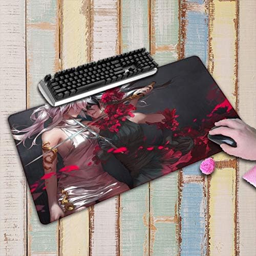 WHFDSBD Mairuige Anime Girl with Flowers Large Gaming Lock Edge Mouse Mat for Laptop Computer Keyboard Pad Desk Pad