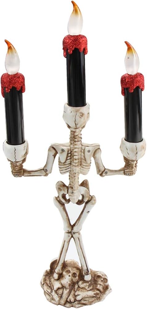 AIPINQI Halloween Candelabra Holder, Halloween Candles Holder with LED Flame Skull Carvings Halloween Decorations for Party, Indoor and Outdoor, 17x6.7in/36x17cm, Red: Home & Kitchen