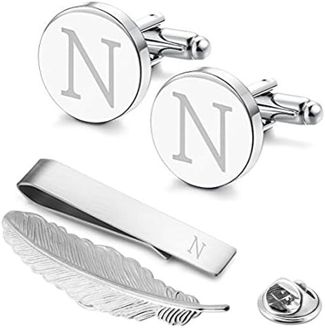 GGemony Cufflinks for Men Classic Engraved Initial Cufflinks Alphabet Letter Cufflinks Formal Wedding Business Gift Box A-Z