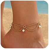 Kyazeo Gold Ankle Bracelets for Women 18K Gold Plated Waterproof Starfish Sea Shell Pearls CZ Diamond Dangle Anklets Trendy Summer Beach Foot Chain Jewelry Gift