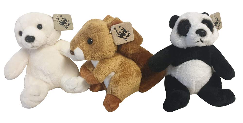 WWF Plush Figures Collection Set of 3 in a gift box with a squirrel, a polar bear and a panda bear