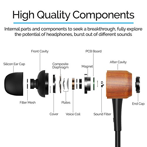 Divine Music 4 U Noise Cancelling Wood In-Ear Headphones-Earphones for Women & Men Provide Crystal Clear Stereo Sound,High Bass w/ Inline Microphone & Controls, 2 Cords (Brown and Black) - Thumbnail 4