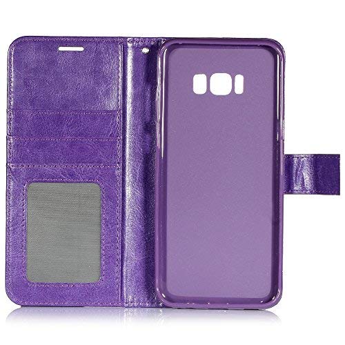 Samsung Galaxy S8 Plus Case, HLCT PU Leather Case, with Soft TPU Protective Bumper, Built-in Kickstand, Cash and Card Pockets (Purple)