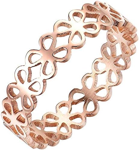 XBYN Jewelry Womens 5MM Four-Leaf Clover Hollow Ring Engagement Wedding Charming Lady Gril Band Rose Gold
