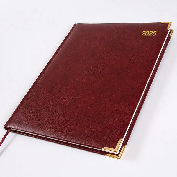 2026 Ambassador Desk Diary - Week to View - Burgundy - Leathertex 404