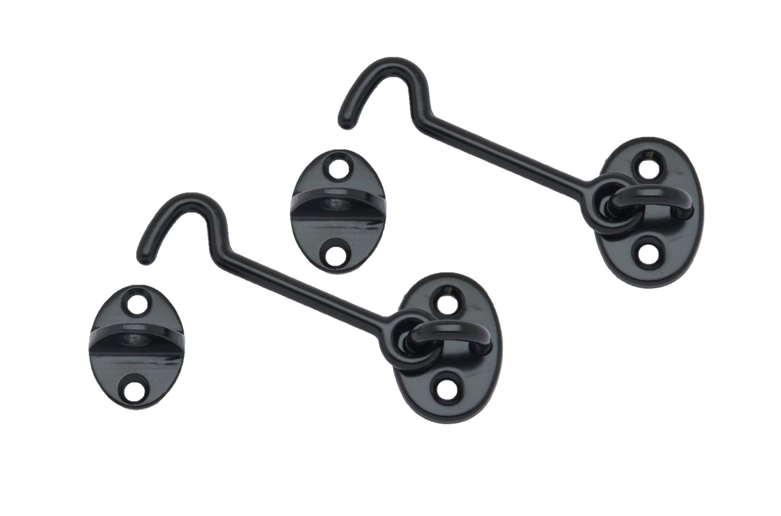 QCAA Forged Brass Cabin Hook Latch & Eye, 3", Matte Black, 2 Pack, Made in Taiwan