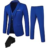 DEETRUST Men's 3 Piece Slim Fit Suit Set, 2 Button Blazer Jacket Vest Pants with Tie, Mens Suit for Party, Wedding & Business