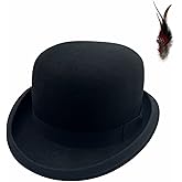Black Bowler Hat for Men 100% Wool Derby Hat Mens Dress Hat Fedora Hats for Men Top Hat for Costumes