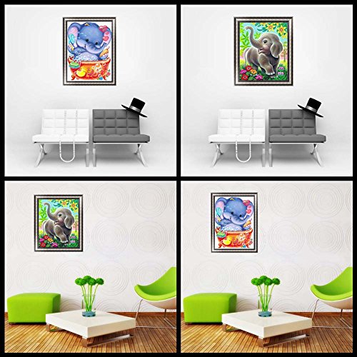 Chige DIY 5D Diamond Painting Kit, Cross Stitch Craft Kits Rhinestone Embroidery Wall Stickers Pasted Picture Drawing for Living Room Craft Home Wall Decor (Elephant) - Thumbnail 6