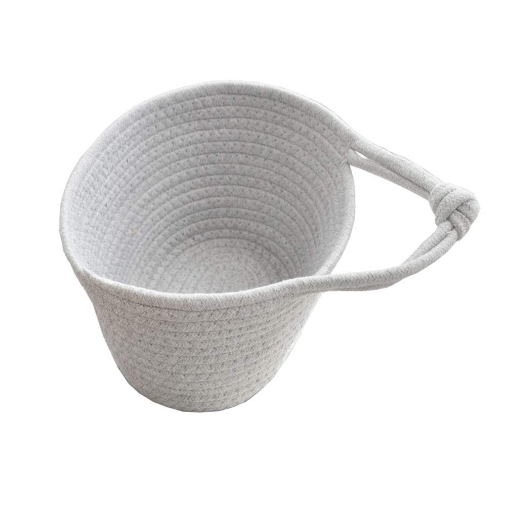BQEE Personality Cotton Woven Fold Snacks Debris Sorting Storage Basket Hang Rope Woven Home Decor For Kids Room Decorative Perfect for Storing Small Household Items (Grey-L)