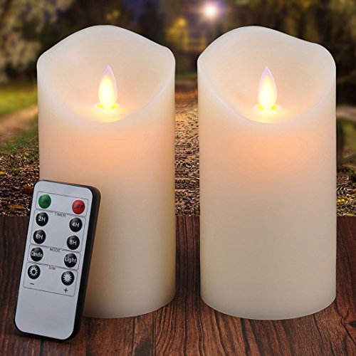 LED Flameless Candle Lights-Glamouric Flickering Real Wax Candle Light 10 Key Remote Control with Timer Battery Operated Christmas Halloween Romantic Light 6" Set of 2