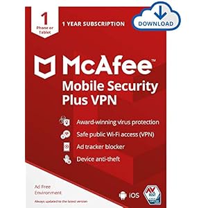 McAfee Mobile Security Plus VPN 2021, 1 Phone or Tablet, Antivirus Software, Internet Security, 1 year – Download Code