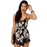 Franterd Women Floral Lace Chiffon Bodycon Jumpsuit Party Romper Dress (M)