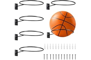 HIDOSNG 6Pcs Ball Holder Wall Mount,Basketball Storage Rack, Universal Metal Football Support for Basketball Football Volleyb