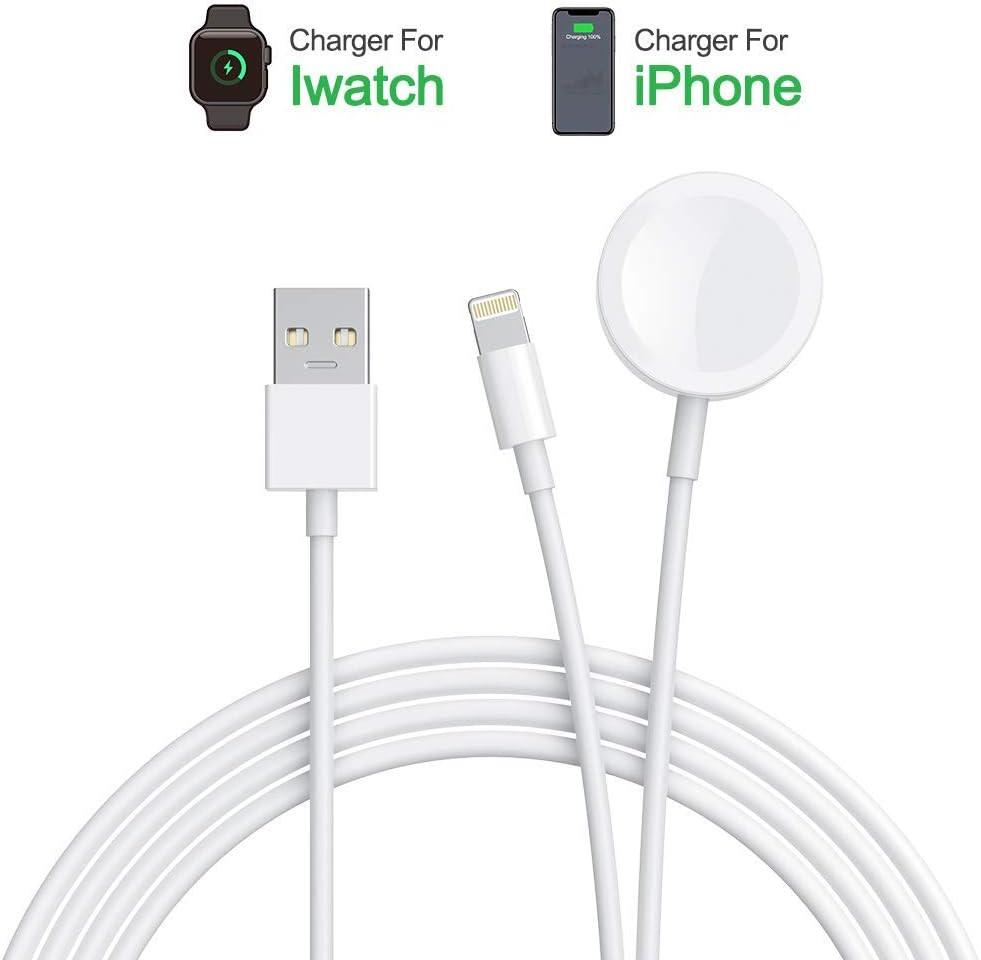 Amatage Watch Charger, 2 in 1 Magnetic Wireless Watch & Phone Charging Cable Compatible with Apple Watch Series 4/3/2/1 38/42mm iPhone XR/XS/XS Max/X / 8/8 Plus / 7/7 Plus / 6/6 Plus