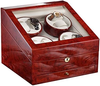 JIANBOX Premium Rectángulo Mute Automático 8 Reloj Winders y cajón, 4 modos de temporizador,Hecho a Mano, Rose+Blanco, 24