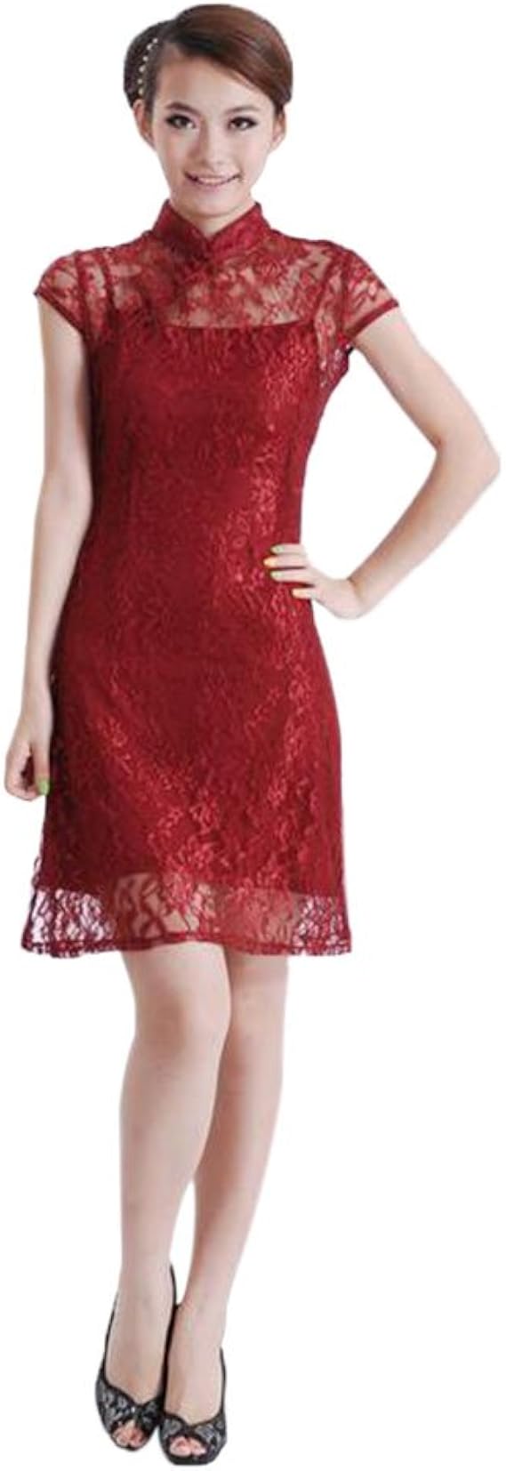 Amazon Hzjundasi ファッション 女性 改善された レトロ 半袖 レース Cheongsam ドレス エレガント レディース Qipao Xxxl パーティードレス 通販