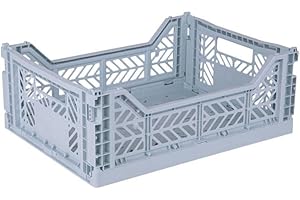 AYKASA Collapsible Storage Bins, Plastic Crate for Storage, Collapsible Crate, Utility Stackable Box, Collapsible storage box, Milk crate Collapsible storage (Medium, Pale blue)