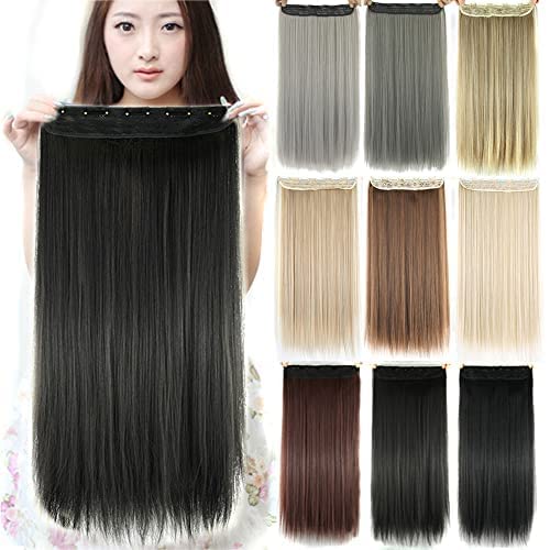 IMISSU Long Natural Thick Hair Straight Clip in on Synthetic Hair Extensions Hairpieces for Women (24 Inch,Black)